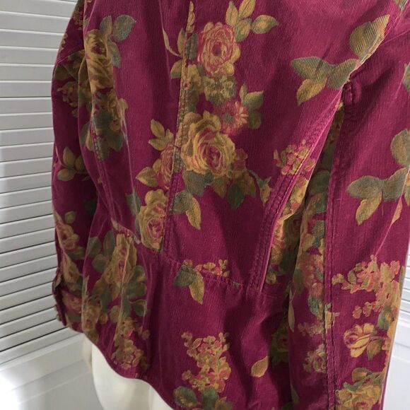 Liz Claiborne Wine Floral Corduroy Button Down Jacket Petite Large - Picture 4 of 14